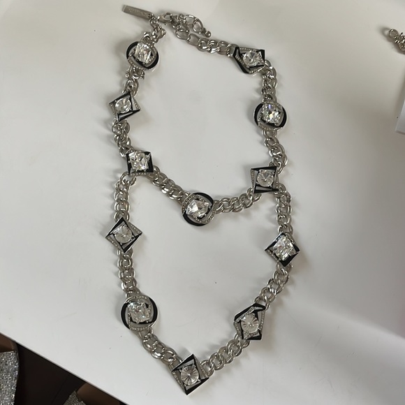 Vtg Oscar De La Renta Signed silver black rhinestone double necklace - Picture 4 of 12